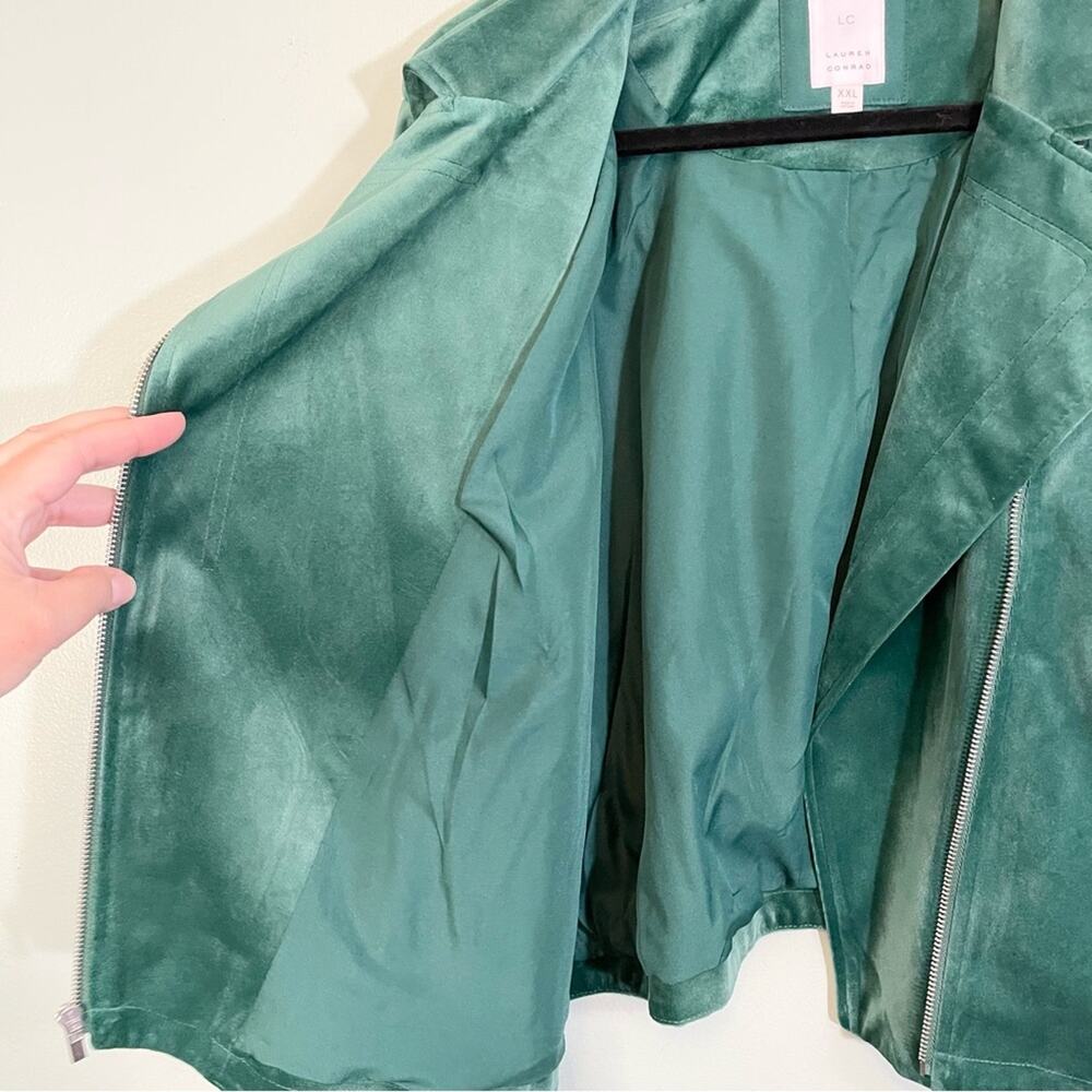 LC Lauren Conrad Collared Long Sleeve Full Zip Velvet Moto Jacket Green XXL NWT - Picture 5 of 11
